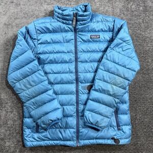 Patagonia Kids Puffer Jacket Minimum Down Worn Wear Light Blue Size 14/XL
